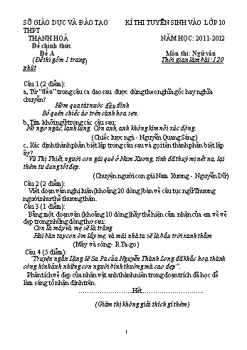 Bộ đề thi tuyển sinh vào lớp 10 THPT môn Ngữ văn - Năm học 2011-2012 (Kèm hướng dẫn chấm)