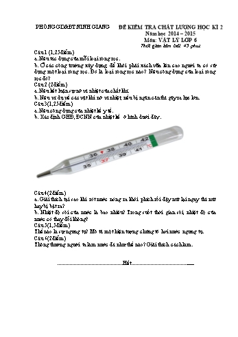 Đề kiểm tra chất lượng học kì 2 môn Vật lý Lớp 6 - Năm học 2014-2015 - Phòng GD&ĐT Ninh Giang (Kèm hướng dẫn chấm)