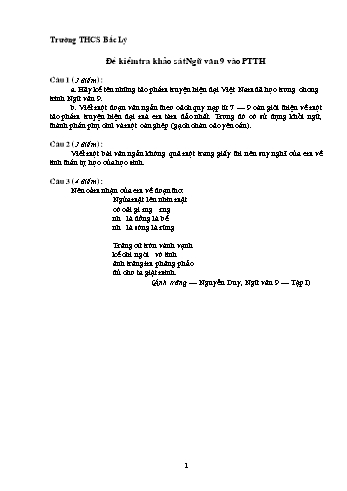 Đề kiểm tra khảo sát môn Ngữ văn Lớp 9 vào PTTH - Trường THCS Bắc Lý (Có đáp án)
