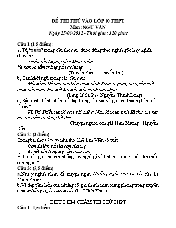 Đề thi thử vào lớp 10 THPT môn Ngữ văn (Có đáp án và biểu điểm)