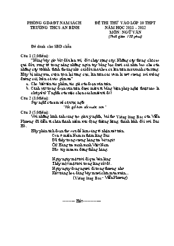 Đề thi thử vào lớp 10 THPT môn Ngữ văn - Năm học 2011-2012 - Trường THCS An Bình