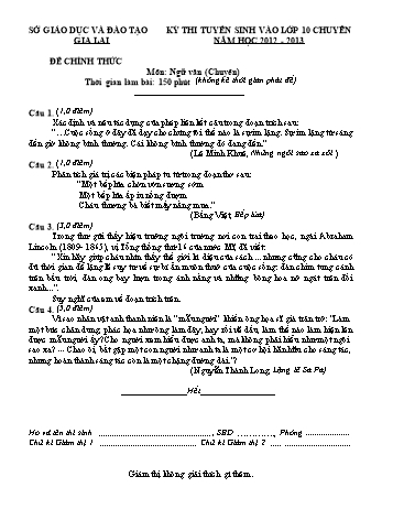 Đề thi tuyển sinh vào lớp 10 chuyên môn Ngữ văn (Chuyên) - Năm học 2012-2013 - Sở GD&ĐT Gia Lai