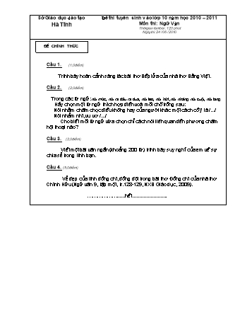 Đề thi tuyển sinh vào lớp 10 môn Ngữ văn - Năm học 2010-2011 - Sở GD&ĐT Hà Tĩnh (Có đáp án)