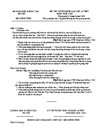 Đề thi tuyển sinh vào lớp 10 THPT môn Ngữ văn - Năm học 2010-2011 - Sở GD&ĐT Hà Nội (Kèm hướng dẫn chấm)