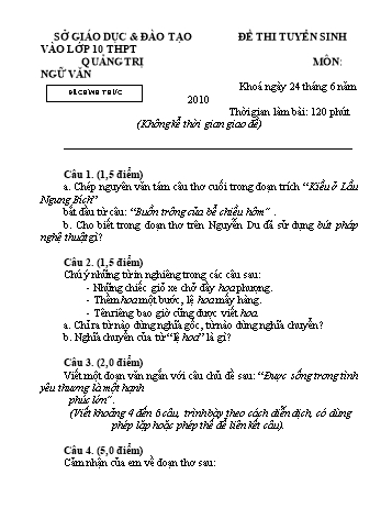 Đề thi tuyển sinh vào lớp 10 THPT môn Ngữ văn - Sở GD&ĐT Quảng Trị (Kèm hướng dẫn chấm)