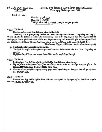 Đề thi tuyển sinh vào lớp 10 THPT năm 2012 môn Ngữ văn - Sở GD&ĐT Bình Định