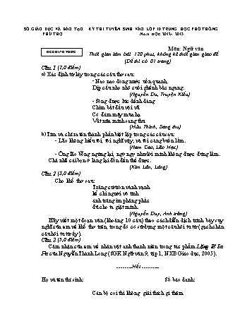 Đề thi tuyển sinh vào lớp 10 Trung học Phổ thông môn Ngữ văn - Năm học 2012-2013 - Sở GD&ĐT Phú Thọ