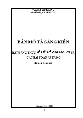 Sáng kiến kinh nghiệm Bất đẳng thức và các bài toán áp dụng a²+b²+c²≧ ab+bc+ca và các bài toán áp dụng