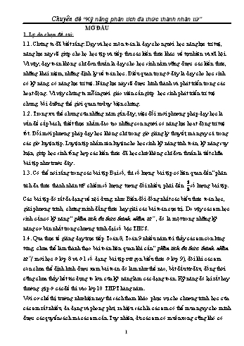 Sáng kiến kinh nghiệm Chuyên đề “Kỹ năng phân tích đa thức thành nhân tử”