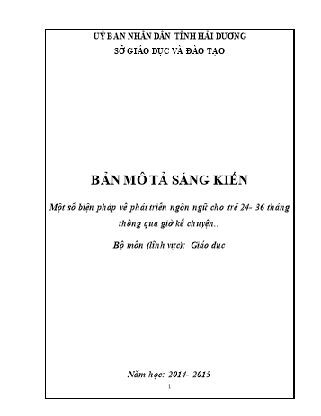 Sáng kiến kinh nghiệm Một số biện pháp về phát triển ngôn ngữ cho trẻ 24- 36 tháng thông qua giờ kể chuyện