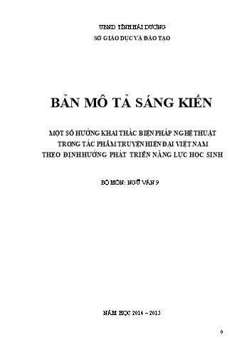 Sáng kiến kinh nghiệm Một số hướng khai thác biện pháp nghệ thuật trong tác phẩm truyện hiện đại Việt Nam trong chương trình Ngữ văn lớp 9 theo định hướng phát triển năng lực học sinh