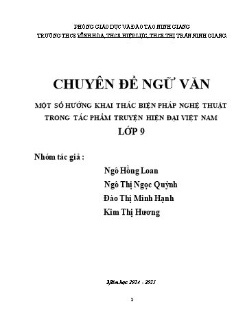 Sáng kiến kinh nghiệm Một số hướng khai thác biện pháp nghệ thuật trong tác phẩm truyện hiện đại Việt Nam lớp 9