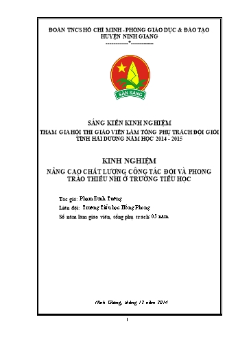 Sáng kiến kinh nghiệm Một số kinh nghiệm nâng cao chất lượng công tác Đội - Phong trào thiếu nhi ở trường Tiểu học