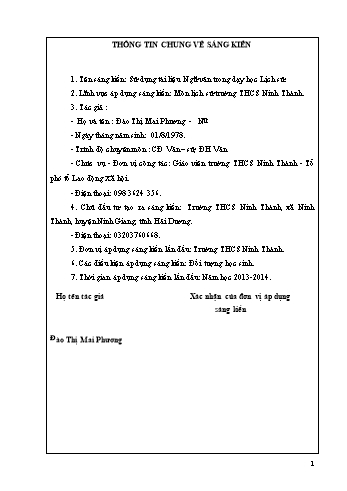 Sáng kiến kinh nghiệm Sử dụng tài liệu Ngữ văn trong dạy học Lịch sử