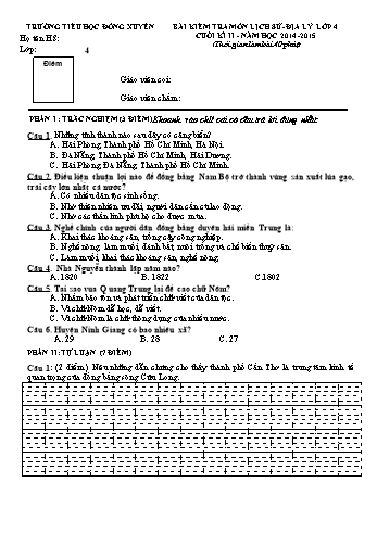 Bài kiểm tra cuối kì II môn Lịch sử-Địa lý, Khoa học Lớp 4 - Năm học 2014-2015 - Trường Tiểu học Đông Xuyên