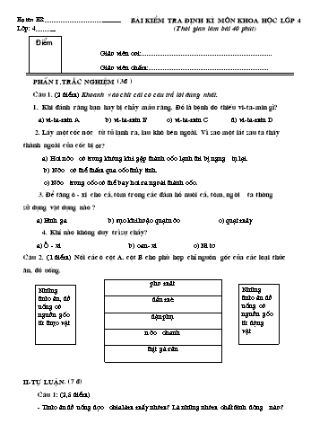 Bài kiểm tra định kì môn Khoa học, Lịch sử và Địa lí Lớp 4 (Có đáp án và biểu điểm)