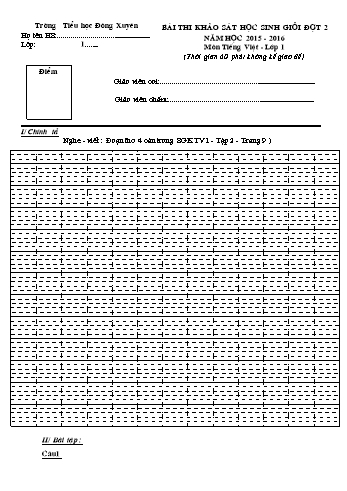 Bài thi khảo sát học sinh giỏi đợt 2 môn Tiếng Việt Lớp 1 - Năm học 2015-2016 - Trường Tiểu học Đông Xuyên