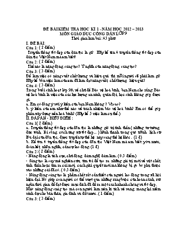 Đề bài kiểm tra học kì I môn Giáo dục công dân Lớp 9 - Năm học 2012-2013 (Có đáp án và biểu điểm)
