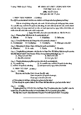 Đề khảo sát chất lượng đầu năm môn Ngữ văn Lớp 8 - Năm học 2015-2016 - Trường THCS Quyết Thắng (Có đáp án)
