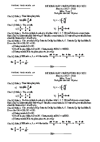 Đề khảo sát chất lượng học kì I môn Toán Lớp 7 - Năm học 2017-2018 - Trường THCS Nghĩa An (Kèm hướng dẫn chấm)
