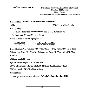 Đề khảo sát chất lượng học kì I môn Toán Lớp 8 - Năm học 2017-2018 - Trường THCS Nghĩa An (Kèm hướng dẫn chấm)