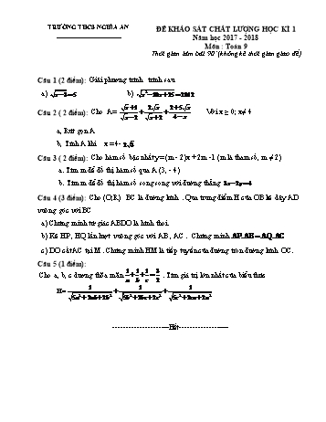 Đề khảo sát chất lượng học kì I môn Toán Lớp 9 - Năm học 2017-2018 - Trường THCS Nghĩa An (Kèm hướng dẫn chấm)
