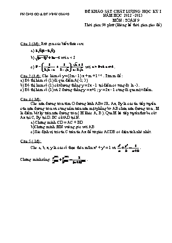 Đề khảo sát chất lượng học kỳ I môn Toán Lớp 9 - Năm học 2012-2013 - Phòng GD&ĐT Ninh Giang