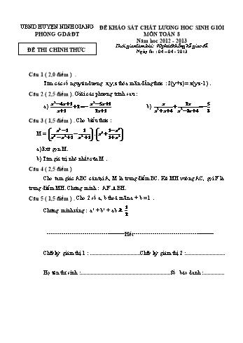 Đề khảo sát chất lượng học sinh giỏi môn Toán Lớp 8 - Năm học 2012-2013 - Phòng GD&ĐT Ninh Giang (Kèm hướng dẫn chấm)