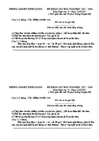 Đề khảo sát đầu năm môn Ngữ văn Lớp 9 - Năm học 2017-2018 - Phòng GD&ĐT Ninh Giang