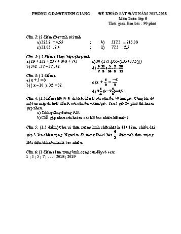 Đề khảo sát đầu năm môn Toán Lớp 6 - Năm học 2017-2018 - Phòng GD&ĐT Ninh Giang