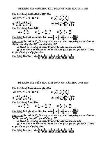 Đề khảo sát giữa học kì II môn Toán Lớp 6 - Năm học 2014-2015 (Có đáp án)