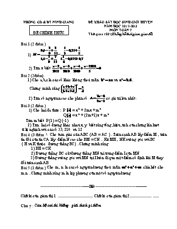 Đề khảo sát học sinh giỏi huyện môn Toán Lớp 7 - Năm học 2012-2013 - Phòng GD&ĐT Ninh Giang (Có đáp án và biểu điểm)