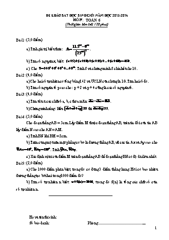 Đề khảo sát học sinh giỏi môn Toán Lớp 6 - Năm học 2015-2016 (Có đáp án)