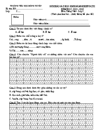 Đề khảo sát học sinh năng khiếu đợt I môn Tiếng Việt Lớp 2 - Năm học 2015-2016 - Trường Tiểu học Đông Xuyên