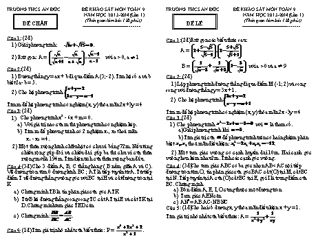 Đề khảo sát lần 1 môn Toán Lớp 9 - Năm học 2013-2014 - Trường THCS An Đức