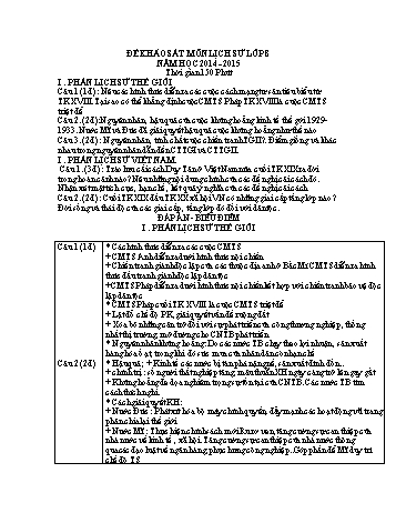 Đề khảo sát môn Lịch sử Lớp 8 - Năm học 2014-2015 (Có đáp án và biểu điểm)