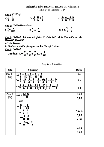 Đề khảo sát môn Toán Lớp 6 - Tháng 3 - Năm 2014 (Có đáp án và biểu điểm)