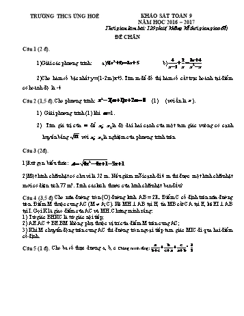 Đề khảo sát môn Toán Lớp 9 - Năm học 2016-2017 - Trường THCS Ứng Hoè (Kèm hướng dẫn chấm)