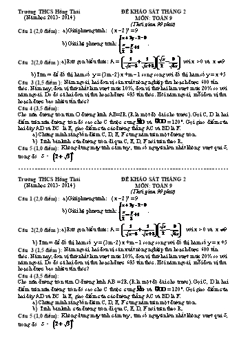 Đề khảo sát tháng 2 môn Toán Lớp 9 - Năm học 2013-2014 - Trường THCS Hồng Thái