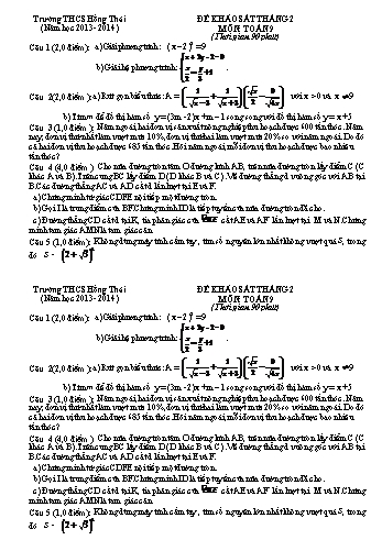 Đề khảo sát tháng 2 môn Toán Lớp 9 - Năm học 2013- 2014 - Trường THCS Hồng Thái (Kèm hướng dẫn chấm)