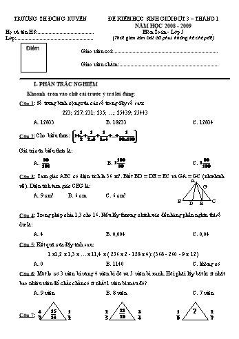 Đề kiểm học sinh giỏi đợt 3 tháng 1 môn Toán Lớp 5 - Trường Tiểu học Đông Xuyên