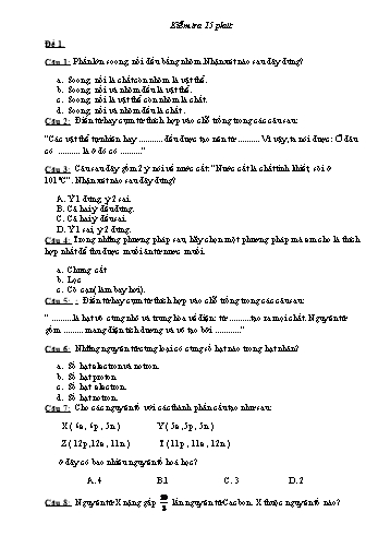 Đề kiểm tra 15 phút số 1 môn Hóa học Lớp 8 (Có đáp án và biểu điểm)