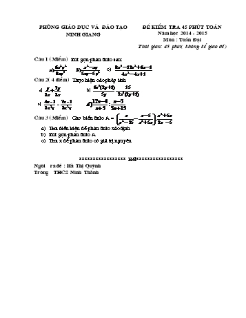 Đề kiểm tra 45 phút lần 2 môn Toán Lớp 8 - Năm học 2014-2015 - Trường THCS Ninh Thành (Có đáp án và biểu điểm)