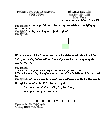 Đề kiểm tra 45 phút môn Vật lí Lớp 8 - Năm học 2014-2015 - Trường THCS Ninh Thành (Có đáp án và biểu điểm)