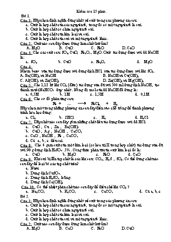 Đề kiểm tra 45 phút số 1 môn Hóa học Lớp 9 (Có đáp án và biểu điểm)