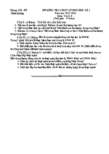 Đề kiểm tra chất lượng học kì 1 môn Vật lý Lớp 8 - Năm học 2012-2013 - Phòng GD&ĐT Ninh Giang (Kèm hướng dẫn chấm)