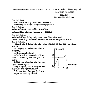 Đề kiểm tra chất lượng học kì 2 môn Vật lý Lớp 6 - Năm học 2014-2015 - Trường THCS Ninh Thành (Kèm hướng dẫn chấm)