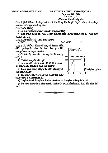 Đề kiểm tra chất lượng học kì 2 môn Vật lý Lớp 6 - Năm học 2014-2015 - Trường THCS Tân Phong (Kèm hướng dẫn chấm)