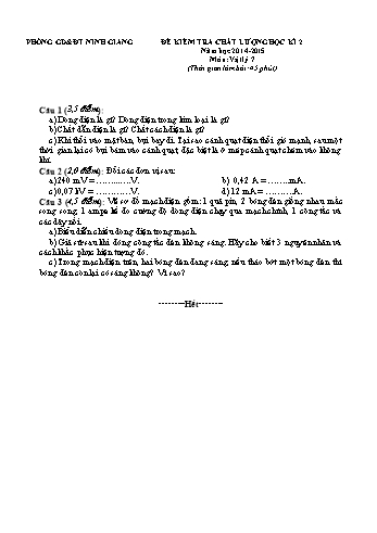 Đề kiểm tra chất lượng học kì 2 môn Vật lý Lớp 7 - Năm học 2014-2015 - Trường THCS Tân Phong (Kèm hướng dẫn chấm)