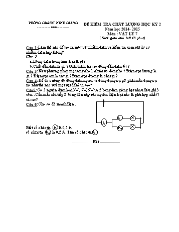 Đề kiểm tra chất lượng học kì 2 môn Vật lý Lớp 7 - Năm học 2014-2015 - Trường THCS Hiệp Lực (Kèm hướng dẫn chấm)